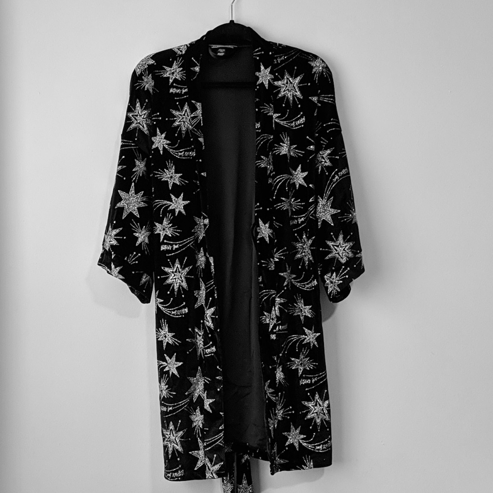 Victoria's Secret Black Glitter Silver Star Robe